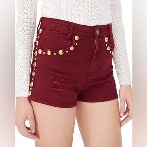 Sandro Pichi Studded Shorts Sz XS (EU 34/ US 2-4) Maroon Gold Studded High Rise